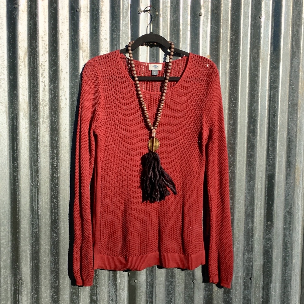 Crochet sheer sweater•medium•coral•EUC